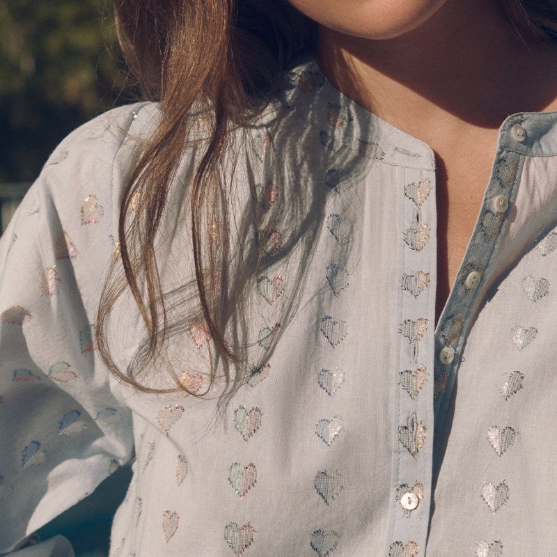 Ines Loveheart Blouse with Ice Blue/Multi Lurex
