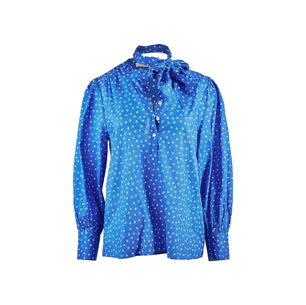 Je t'aime Blouse - Blue with Ecru Hearts
