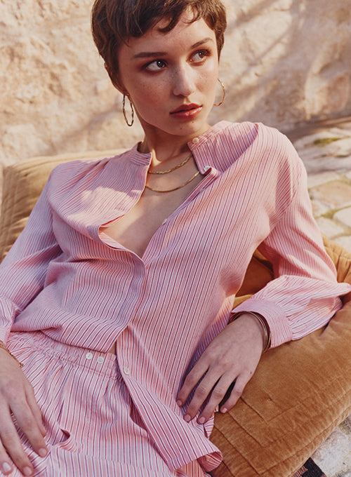 Ami Blouse - Pink Red Stripe