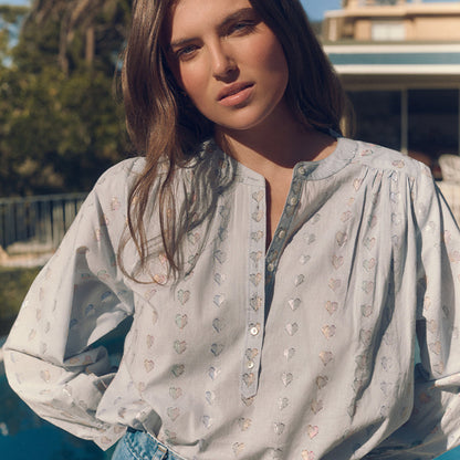 Ines Loveheart Blouse with Ice Blue/Multi Lurex