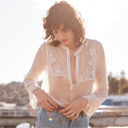 Crochet Yoke Blouse in Antique