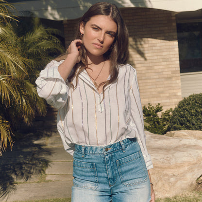 Amelie Blouse - Purple, Green & Gold Stripe