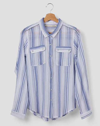 Calais Blouse - Blue White Stripe