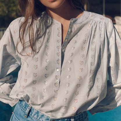 Ines Loveheart Blouse with Ice Blue/Multi Lurex