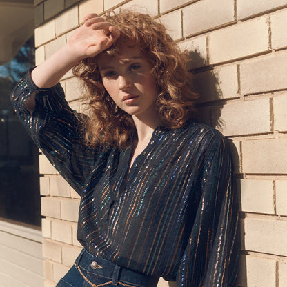 Ines Blouse in Black/Rainbow Lurex