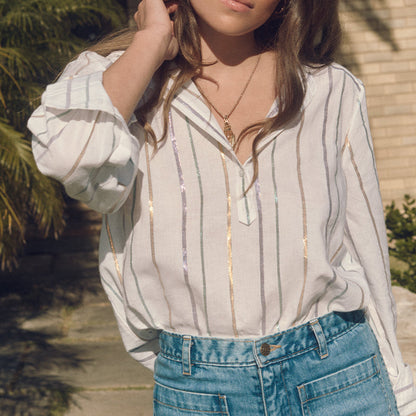 Amelie Blouse - Purple, Green & Gold Stripe