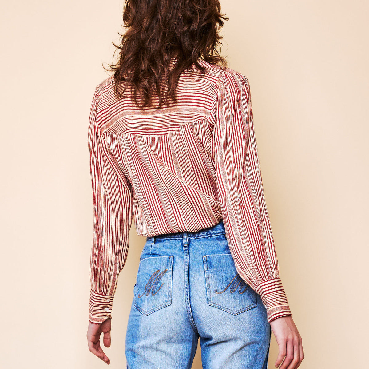 Amelie Blouse with Pockets in Red/Ecru Stripe