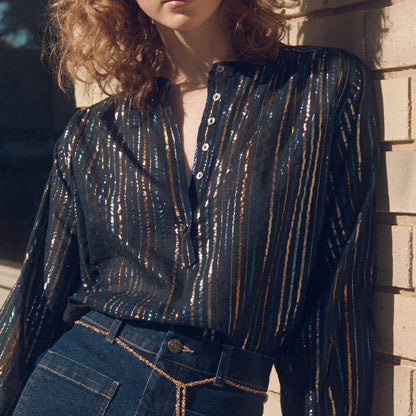 Ines Blouse in Black/Rainbow Lurex