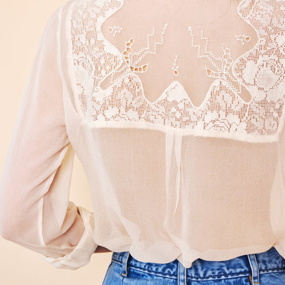 Crochet Yoke Blouse in Antique