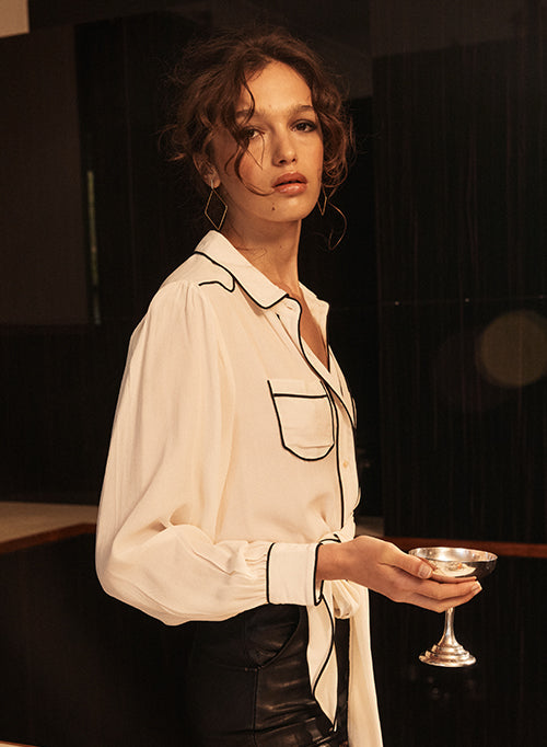 Silk Blouse - Ecru / Black