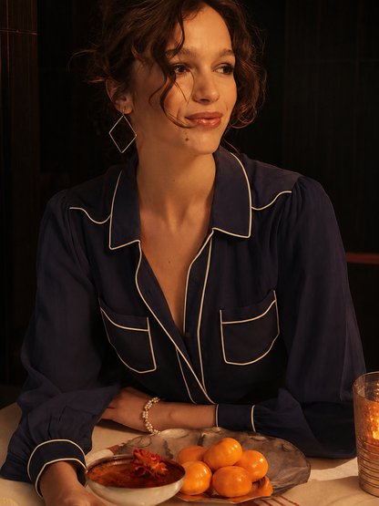 Silk Blouse Navy