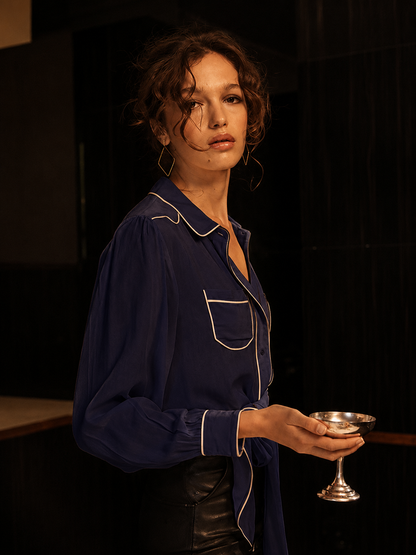 Silk Blouse Navy
