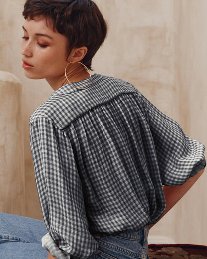 Ines Blouse - Navy Plaid