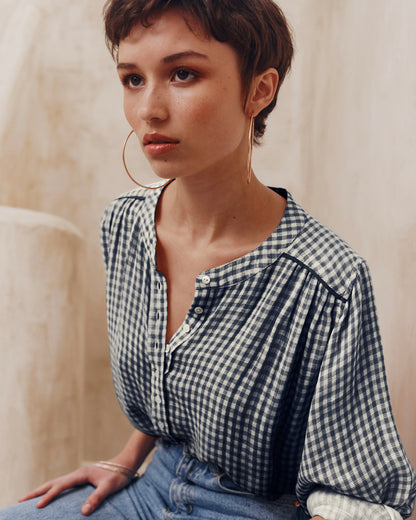 Ines Blouse - Navy Plaid