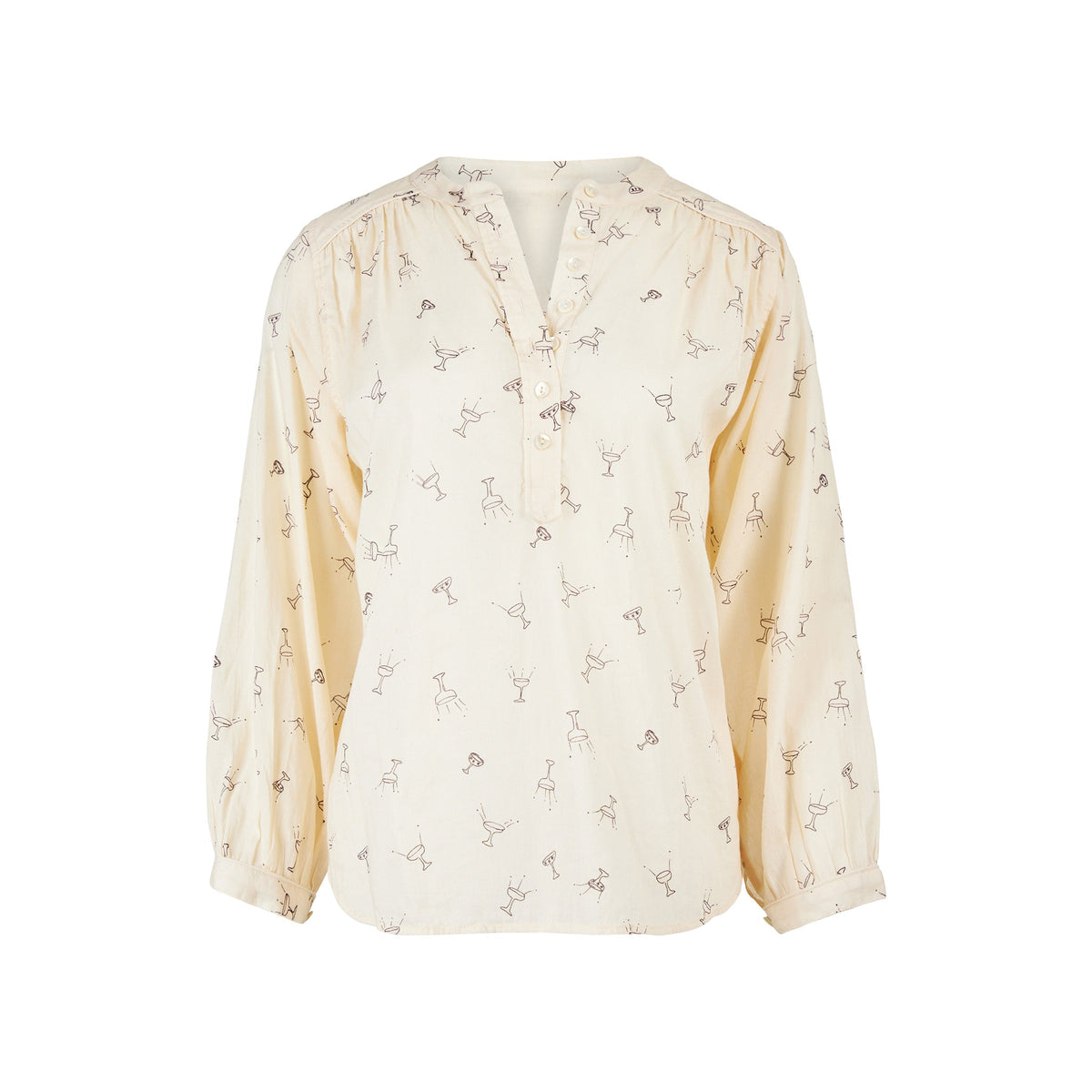 Ines Blouse in Salut Print / Ecru