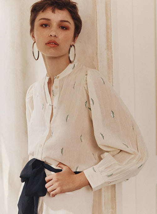 New Marianna Blouse - Ecru Silver Green