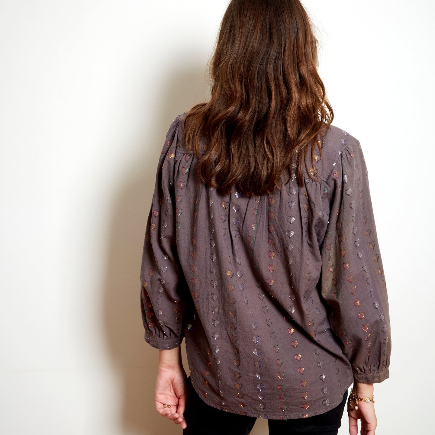 Ines Blouse with Coloured Hearts in Charcoal