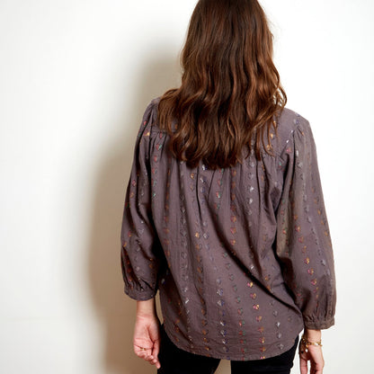 Ines Blouse with Coloured Hearts in Charcoal