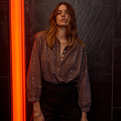 Ines Blouse with Coloured Hearts in Charcoal