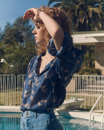 Marais Blouse in Mica Print/Blue