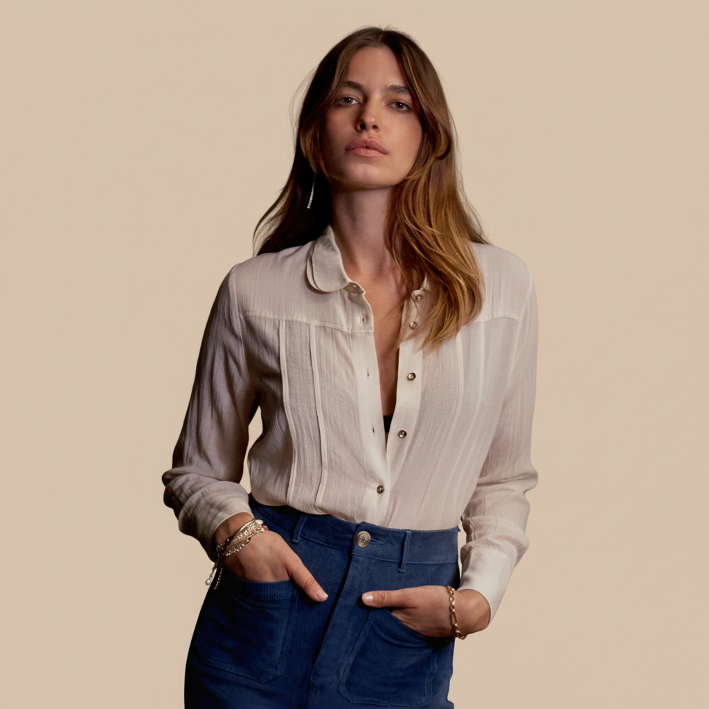 Collier Blouse in Ecru Viscose Crepe