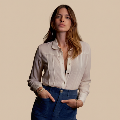 Collier Blouse in Ecru Viscose Crepe