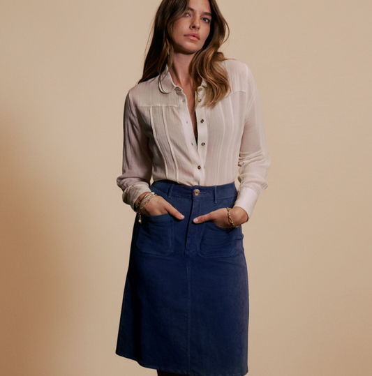Collier Blouse in Ecru Viscose Crepe